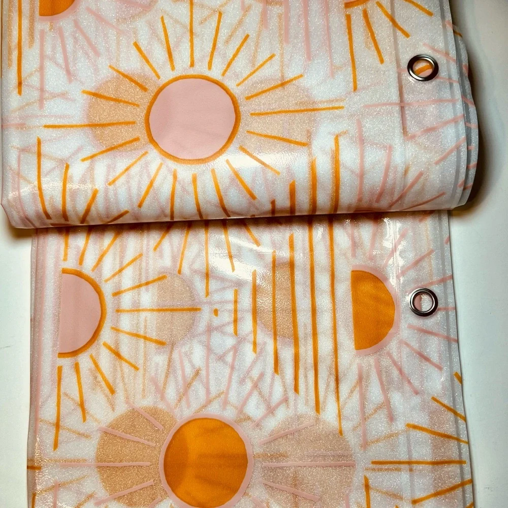 Golden Orange & Pink Sunshine Peva Glitter Shower Curtain Sun Sunburst